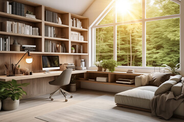 Comfortable remote home office designed for productive remote work at home