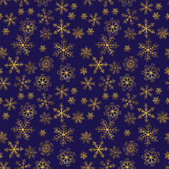 Golden snowflake seamless pattern for textile, fabric, gift paper. Vector holiday background