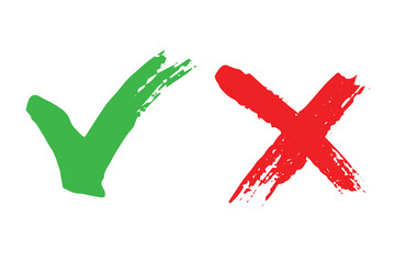 Hand drawn green check mark and red cross mark Marker right and wrong sign clipart Voting doodle