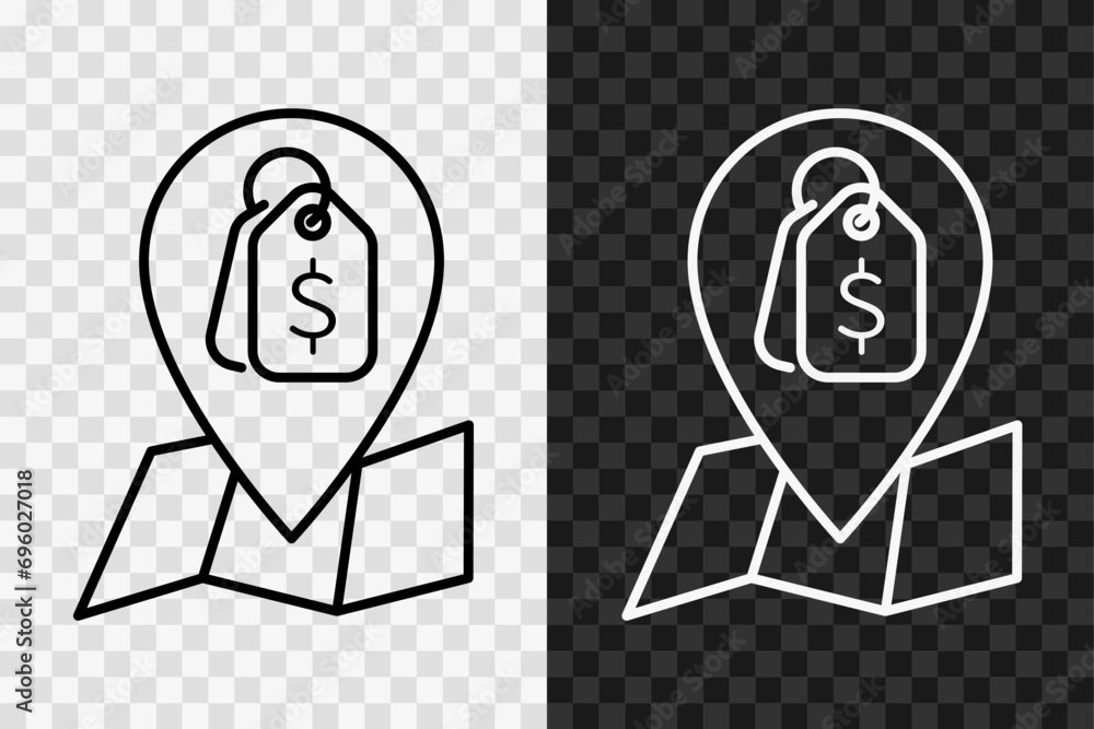 Poster discounts on location line icon, high quality vector editable stroke symbol. discounts on location o