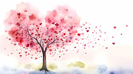 Illustration of a tree with hearts. Valentine's, mother's and woman's day banner.