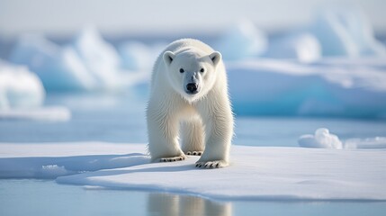 An adorable arctic mammal is frolicking on a snowy ice floe.