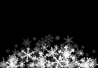 Christmas background with falling snowflakes. Winter holiday background or frame with pattern of layered snow.