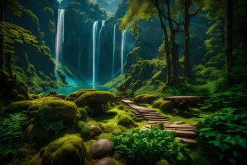 Badkamer foto achterwand waterfall in the forest © usama