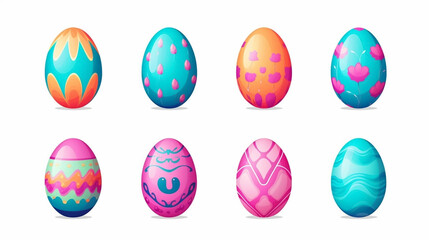 cartoon style, simple vector illustration set, simple colored easter eggs isolated on a white background. Beautiful design element. Easter eggs with smiling faces. Beautiful decoration for children.