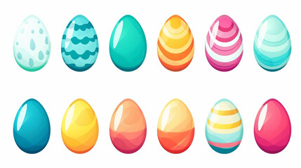 cartoon style, simple vector illustration set, simple colored easter eggs isolated on a white background. Beautiful design element. Easter eggs with smiling faces. Beautiful decoration for children.