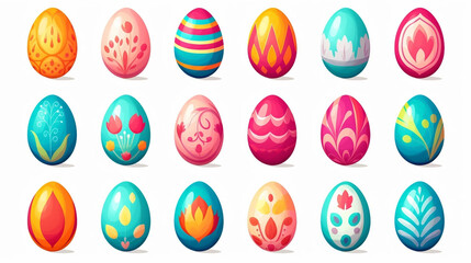 cartoon style, simple vector illustration set, simple colored easter eggs isolated on a white background. Beautiful design element. Easter eggs with smiling faces. Beautiful decoration for children. 