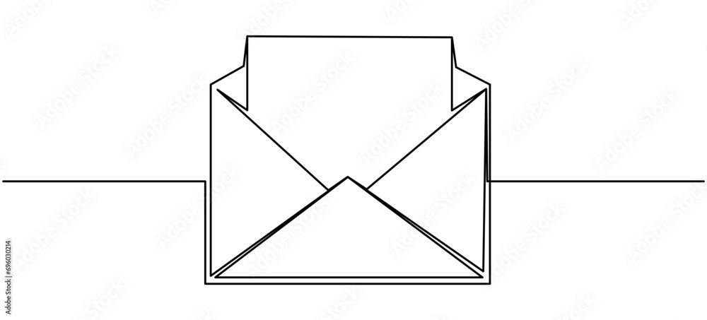 Aufkleber envelope with continuous line drawing. open email linear symbol. vector illustration isolated on whi