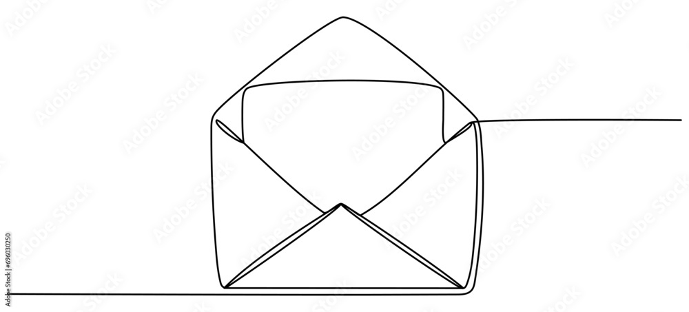 Poster envelope with continuous line drawing. open email linear symbol. vector illustration isolated on whi