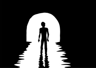 A man walks in a tunnel. Vector drawing