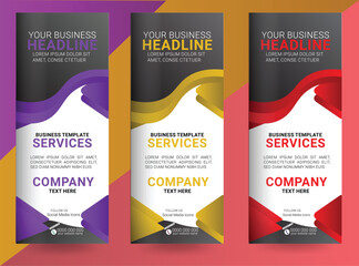 Roll up banner design for business events, presentations and for marketing in print ready blue, orange, red, green, purple colors