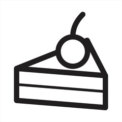 slice of sweet Cake icon symbol in flat black line style, isolated on white background