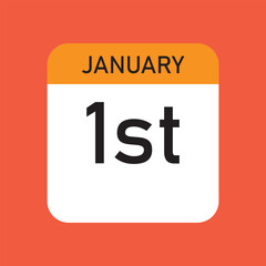 January 1st. red calendar with orange and white background.eps file.