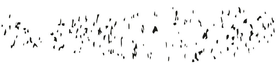 Grainy noise for overlay with sharp corners and jagged edges. Vector set of black small dots and spots isolated on a transparent background. Vintage grunge design element