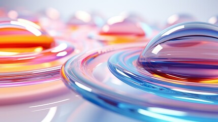 Fondo de formas orgánicas de vidrios con reflejos coloridos. Ilustración 3d. Generado por IA. - obrazy, fototapety, plakaty