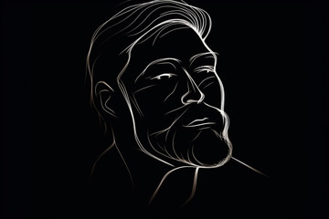 Simple and minimalist man face silhouette sketch illustration. Side view of simple man face portrait background with copy space. Ink and paint lines style