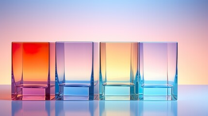 Fondo de formas geométricas de vidrios con reflejos coloridos. Ilustración 3d. Generado por IA. - obrazy, fototapety, plakaty