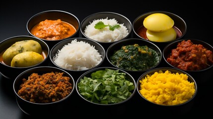 A diverse spread of Indian cuisine, showcasing a variety of flavorful dishes - obrazy, fototapety, plakaty