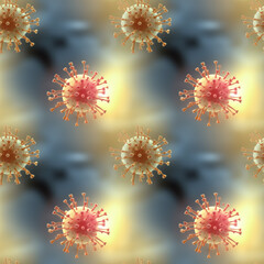 Bacteria's, viruses and germs with blood cells 3seamless pattern. Microbiology science and medicine background.