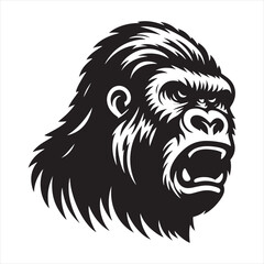 Gorilla Silhouette: Monochromatic Jungle Beauty, Ape Shadows Speaking Nature's Silent Language - Minimallest black vector gorilla face Silhouette
