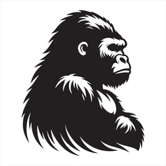 Gorilla Silhouette: Expressive Primate Shadows, Nature's Silent Roar Captured in Black - Minimallest black vector gorilla face Silhouette
