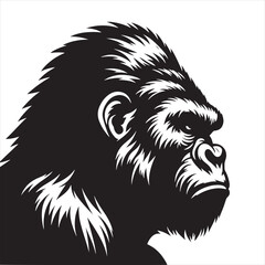 Gorilla Silhouette: Artistic Ape Shadows, Expressing the Magnificence of Wildlife's Soul - Minimallest black vector gorilla face Silhouette
