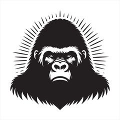 Gorilla Silhouette: Monochrome Majesty of Jungle Giants, Striking Primate Outlines Unveiled - Minimallest black vector gorilla face Silhouette
