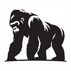 Gorilla Silhouette: Untamed Beauty in Black, Ape Shadows Symbolizing Nature's Power - Minimallest black vector gorilla face Silhouette
