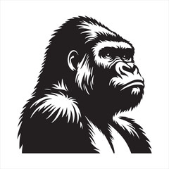 Gorilla Silhouette: Strong and Striking Primate Shadows, Nature's Fiercest Beauty Captured - Minimallest black vector gorilla face Silhouette
