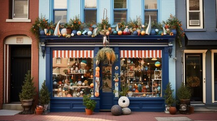 Quirky storefront displays adorned with Hons-themed decorations, a nod to Baltimore's charm