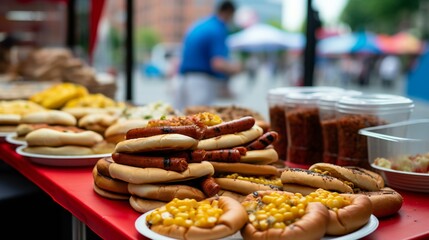 A close-up of a hotdog with various toppings, showcasing a popular street food item