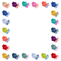 Hand drawn icons set of scarfs in doodle sketch style. Vector illustration for background, frame design. Empty space for text.