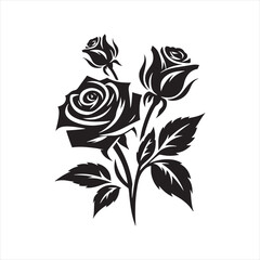 Rose Silhouette: Whimsical Botanical Shadows, Romantic Silhouettes, and Nature's Ephemeral Beauty - Minimallest black vector flower Silhouette
