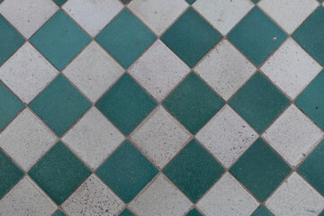 Mosaic, abstract, diamond-pattern floor tiles