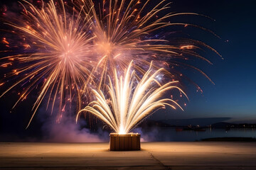 fireworks in the night sky, Colorful fireworks are lit up in the night sky.