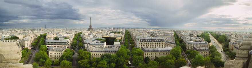 Eiffel tower panoramic from the arc de triomphe in Paris, France