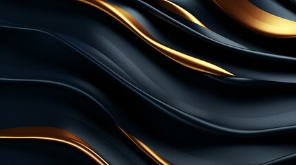 An abstract background with a silky and smooth wave pattern in gold and black, creating a sense of luxury and modernity - obrazy, fototapety, plakaty
