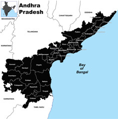 Silhouette Andhra Pradesh Map vector illustration on white background