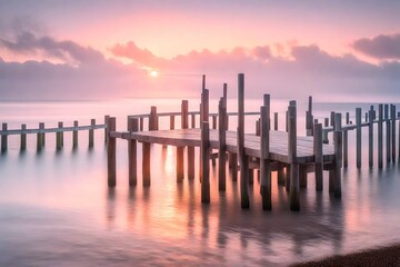 A serene and captivating sunrise at Swanage Dorset Pier, where the first light of day paints the sky in pastel shades