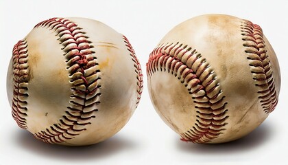 two used baseball on white background with clipping path