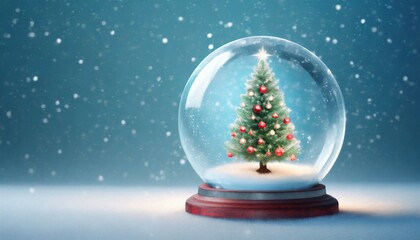 christmas tree in a snow globe image with copy space generative ai