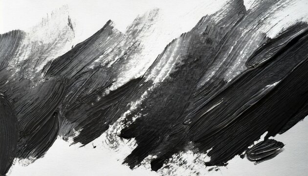 black brush strokes oil paints on white paper on white background abstract creative background