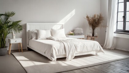 white bedlinen on a white bed bedroom with bed and linen bed with pillows and duvet isolated