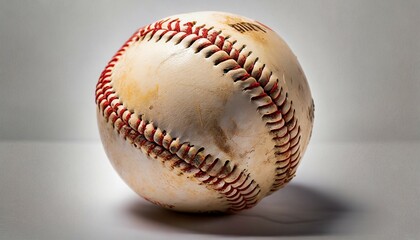 worn baseball on white background