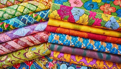 stack of colorful quilting batik fabrics as a vibrant background image