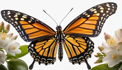 monarch flying on white