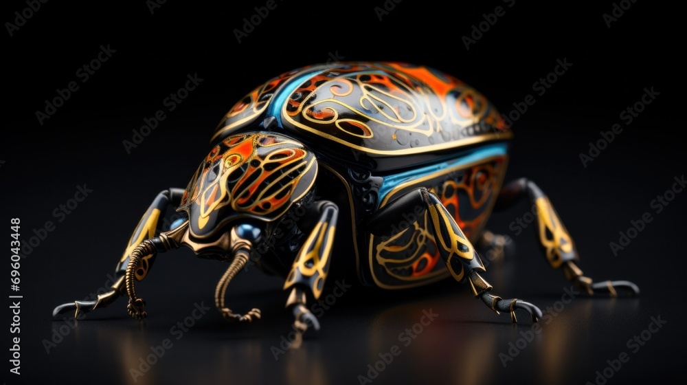 Poster a close up of a bug with intricate designs on it, ai