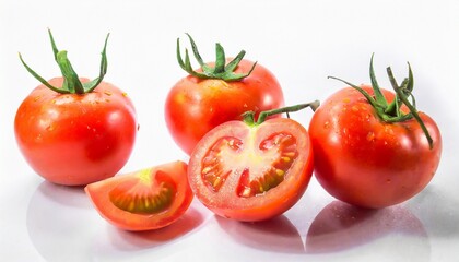 Fototapeta premium Fresh juicy red Tomato with cut in half isolated on white background. Clipping path. 
