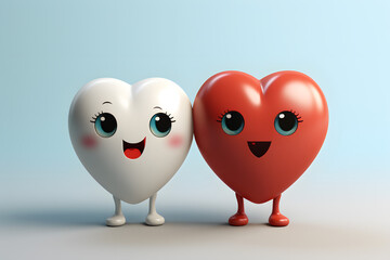 Obraz premium Two heart shaped balloons are smiling merrily, Valentine's Day