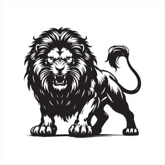 Lion Silhouette: Fierce African Predator in Striking Pose, Symbolizing Strength and Dignity - Minimallest lion black vector Silhouette
